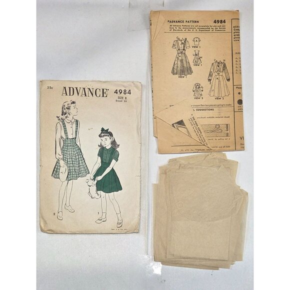 Vintage Advance Sewing Pattern Girls Dresses Nightgown Size 8 Pre-cut Unprinted - Picture 6 of 9